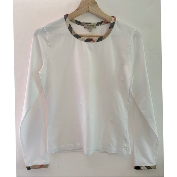 Burberry Tops - Burberry Nova Check Trim Long Sleeve Shirt Size Medium white